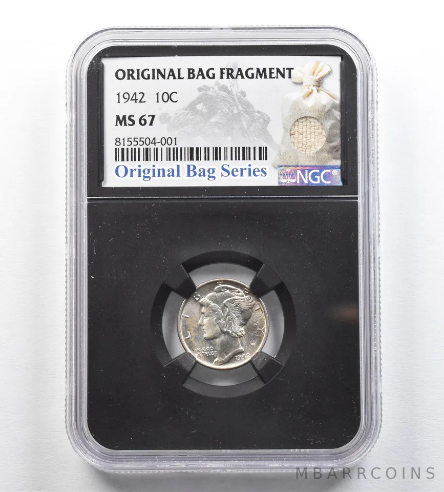 1942 Mercury Dime Original Bag Fragment MS67 NGC *0397
