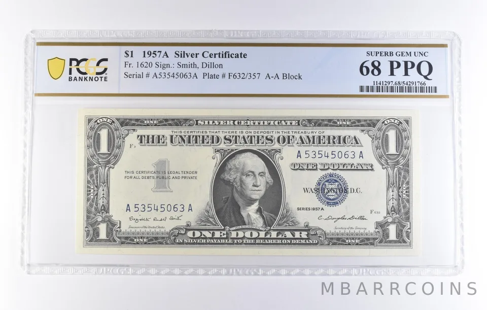 1957 A $1 Silver Certificate Fr#1620 Superb Gem Unc 68 PPQ PCGS *8259