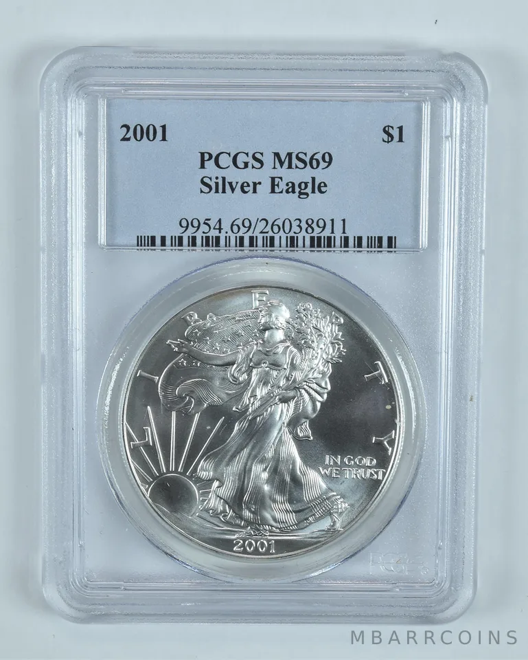 2001 American Silver Eagle 1 Oz MS69 PCGS Blue Label