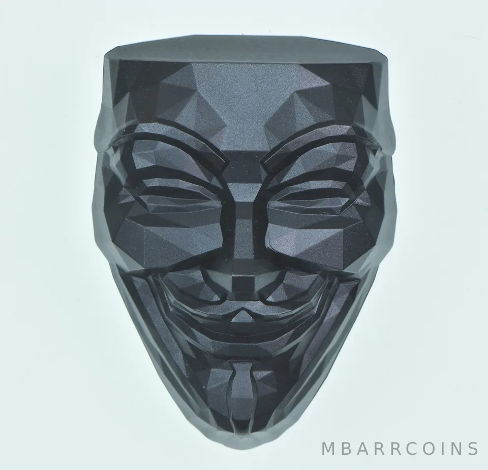 2 Oz Silver V For Vendetta Guy Fawkes Mask - Black Finish