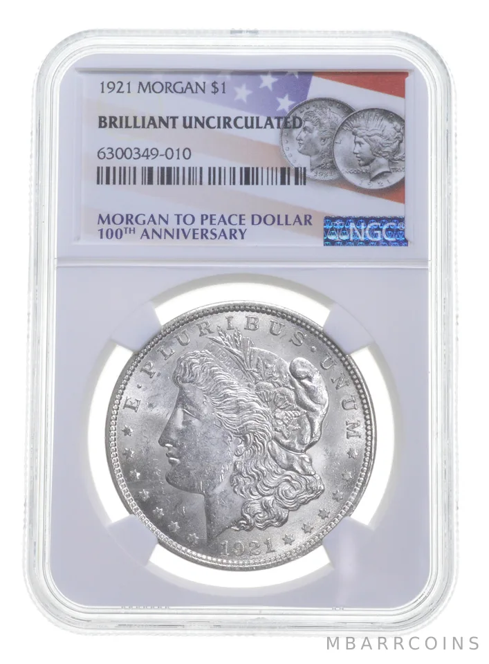 1921 Morgan Silver Dollar BU Uncirculated NGC 2021 100th Anniversary Lbl