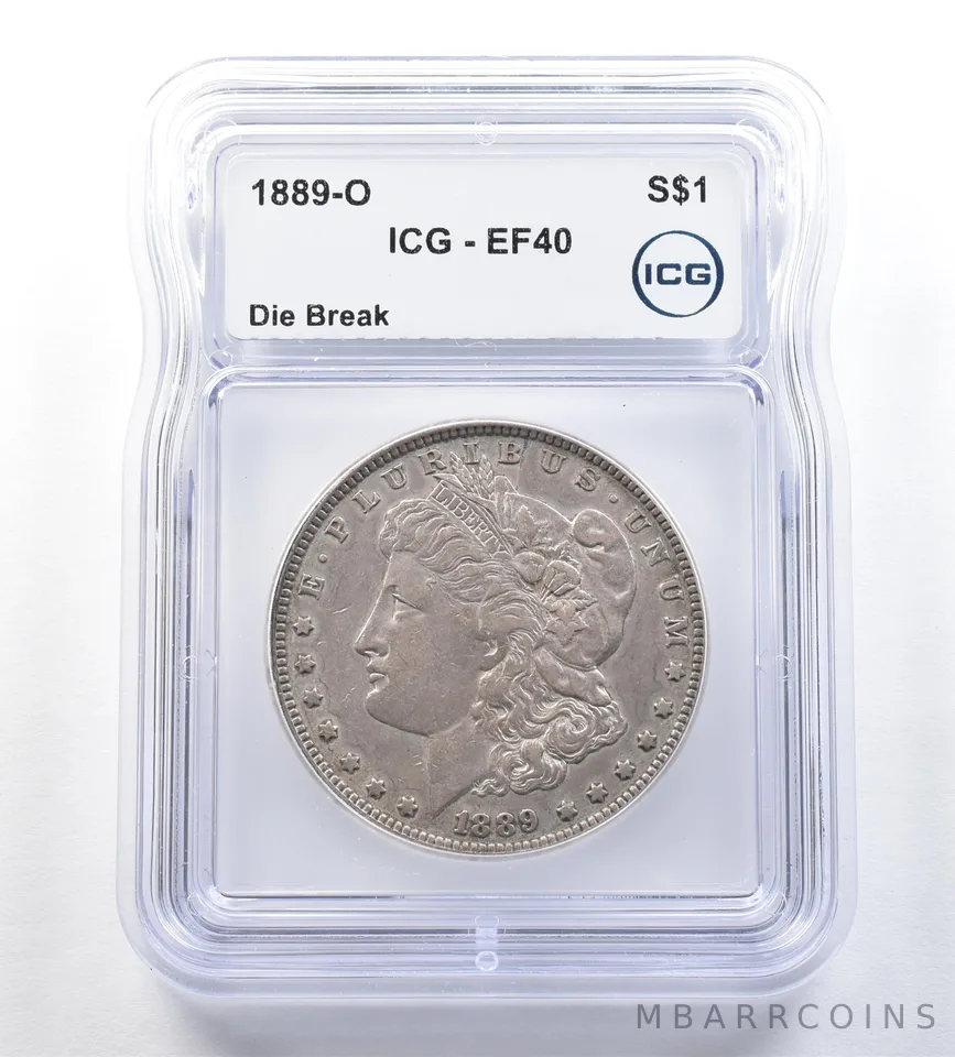 1889-O Morgan Silver Dollar Die Break EF40 ICG *0539