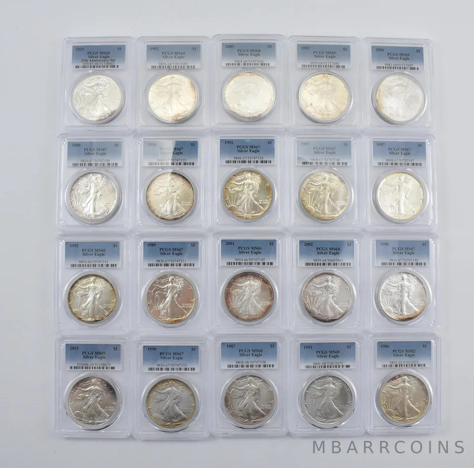 Lot (20) Nice Tone American Silver Eagle PCGS Holder *2911