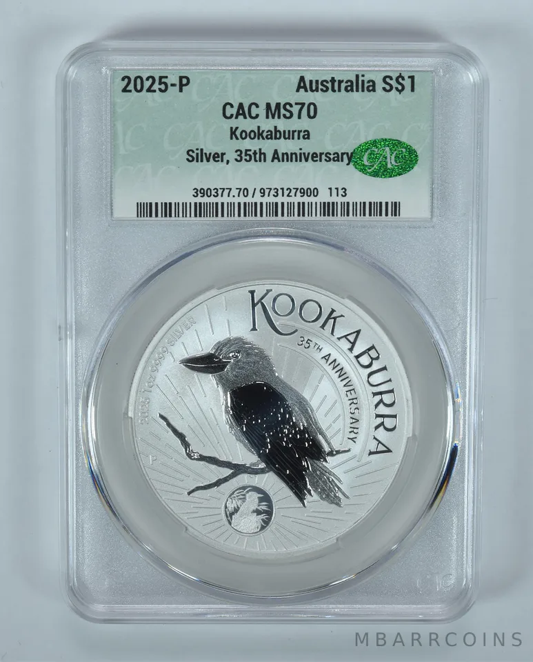 2025 P Australia 1 Dollar Silver Kookaburra 35th Anniversary MS70 CAC CACg