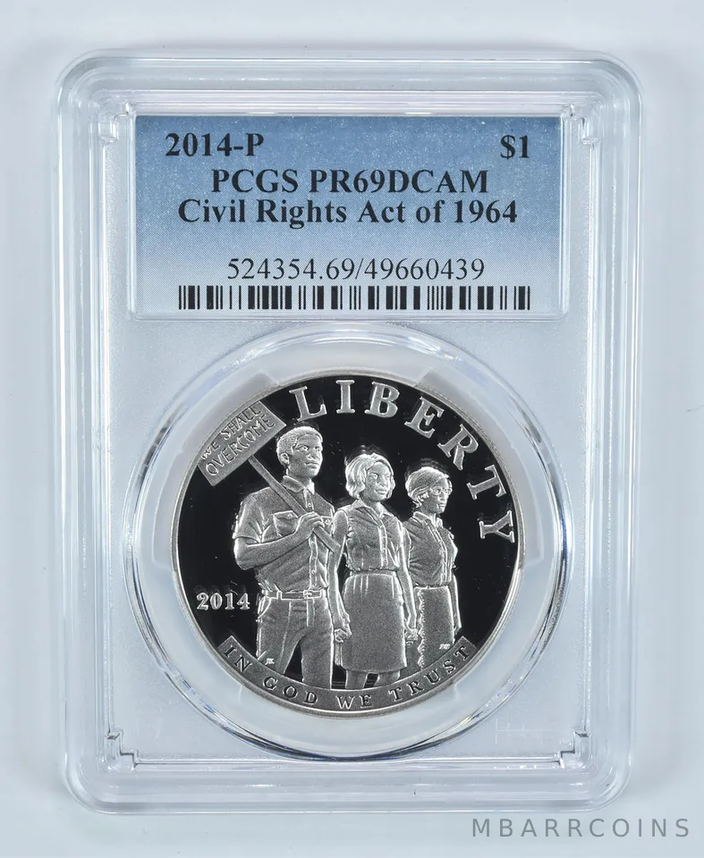 2014-P Civil Rights Act Commemorative Dollar PR69 DCAM PCGS Blue Label