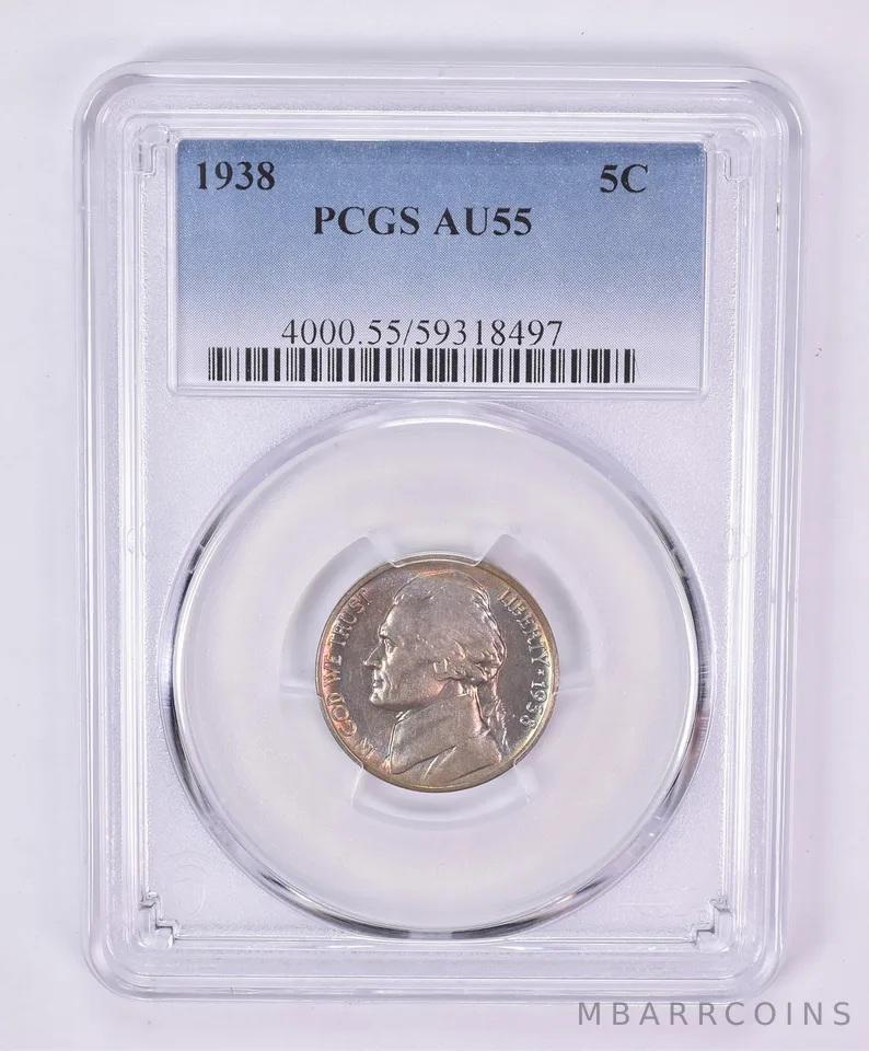 1938 Jefferson Nickel AU55 PCGS Beautiful Tone *1160
