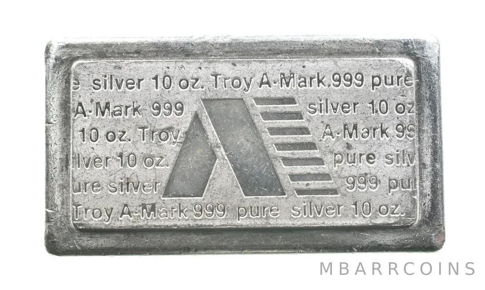10 Troy Oz Silver Bar A Mark Stacker Vintage *6813