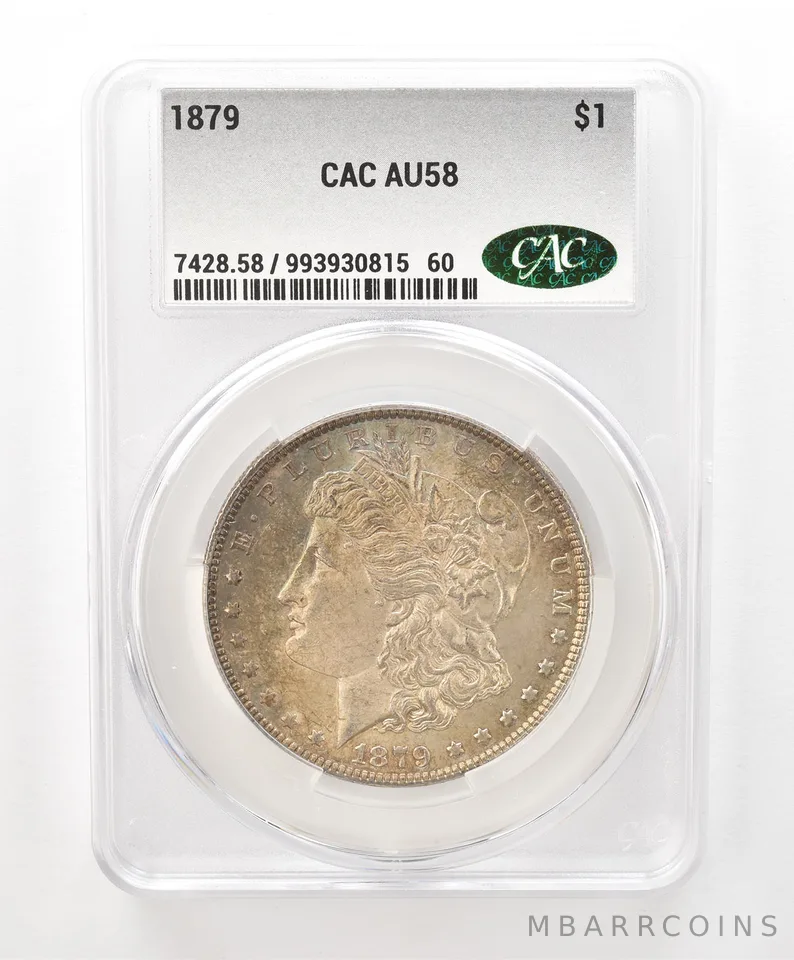 1879 Morgan Silver Dollar AU58 CAC CACg Beautiful Tone *6592