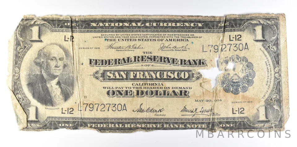 1918 $1 National Currency San Francisco CA L-12 Large Note Blue Seal a8078