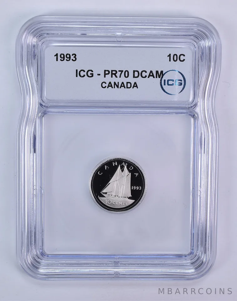 1993 Canada 10 Cents Bluenose PR70 DCAM ICG