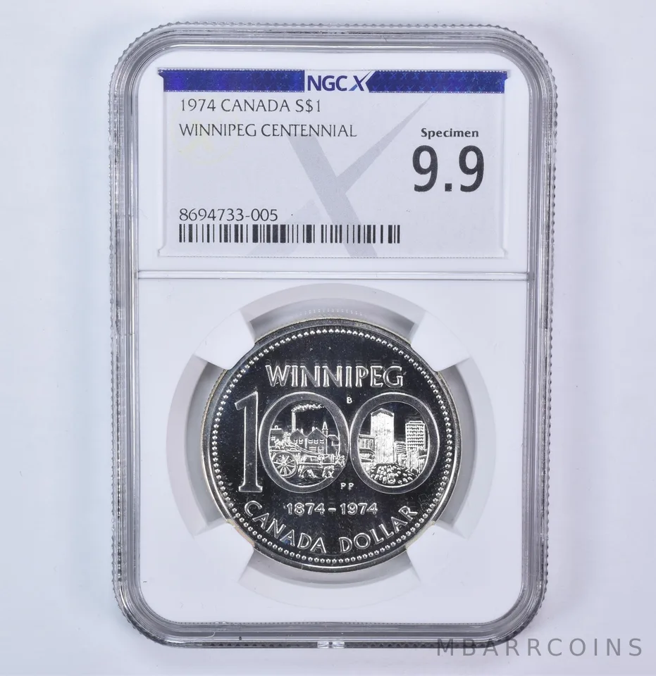 1974 Canada 1 Dollar Silver Winnipeg Centennial Specimen 9.9 NGC X NGCX