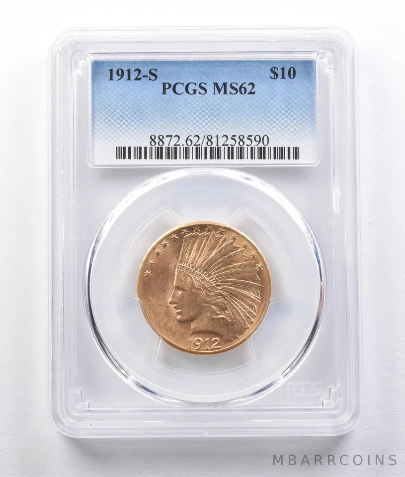 1912-S $10 Indian Head Gold Eagle MS62 PCGS PQ *2976