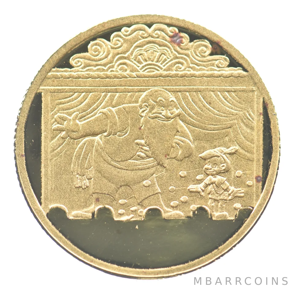 1/4 Troy Ounce Gold Art Round Disney's Pinocchio Stromboli's Marionette a5132
