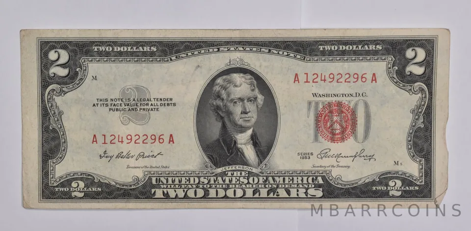 $2 1953 RED SEAL US United States Note Avg Circ