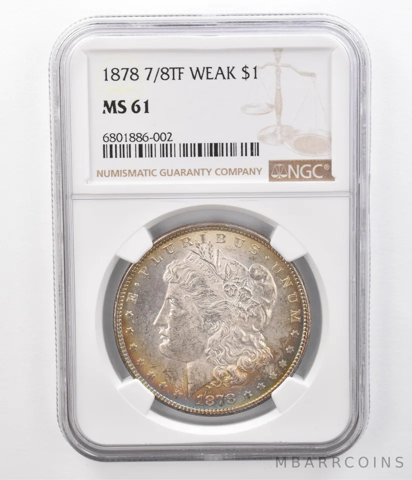 1878 7/8TF Morgan Silver Dollar Weak MS61 NGC Beautifully Toned a8593