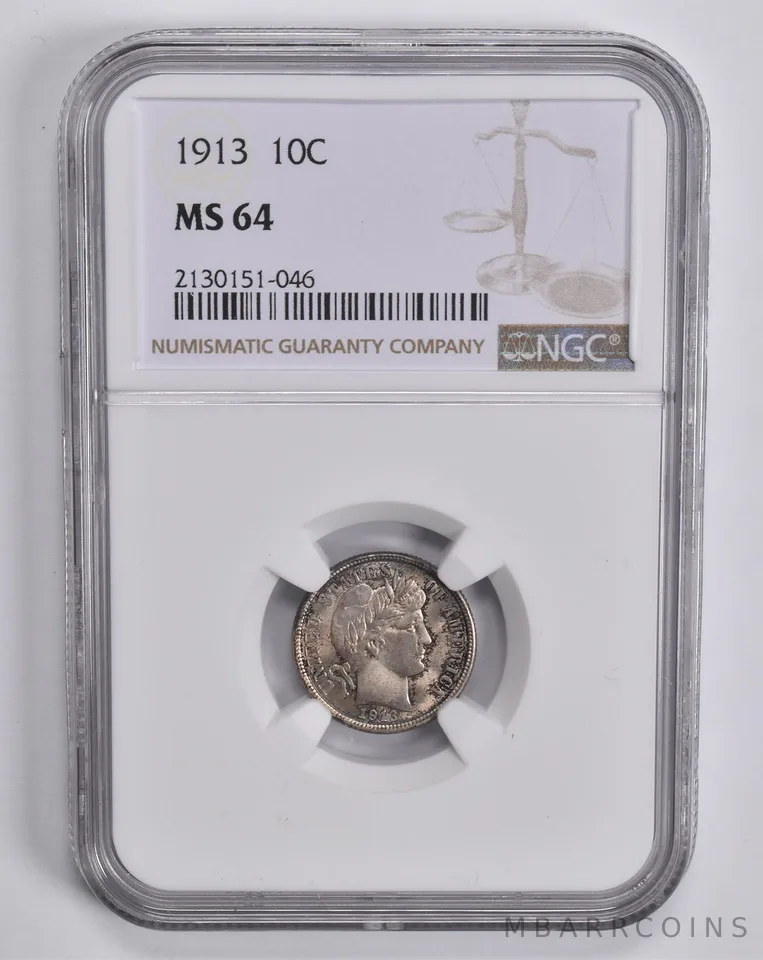 MS64 1913 Barber Dime NGC *5622