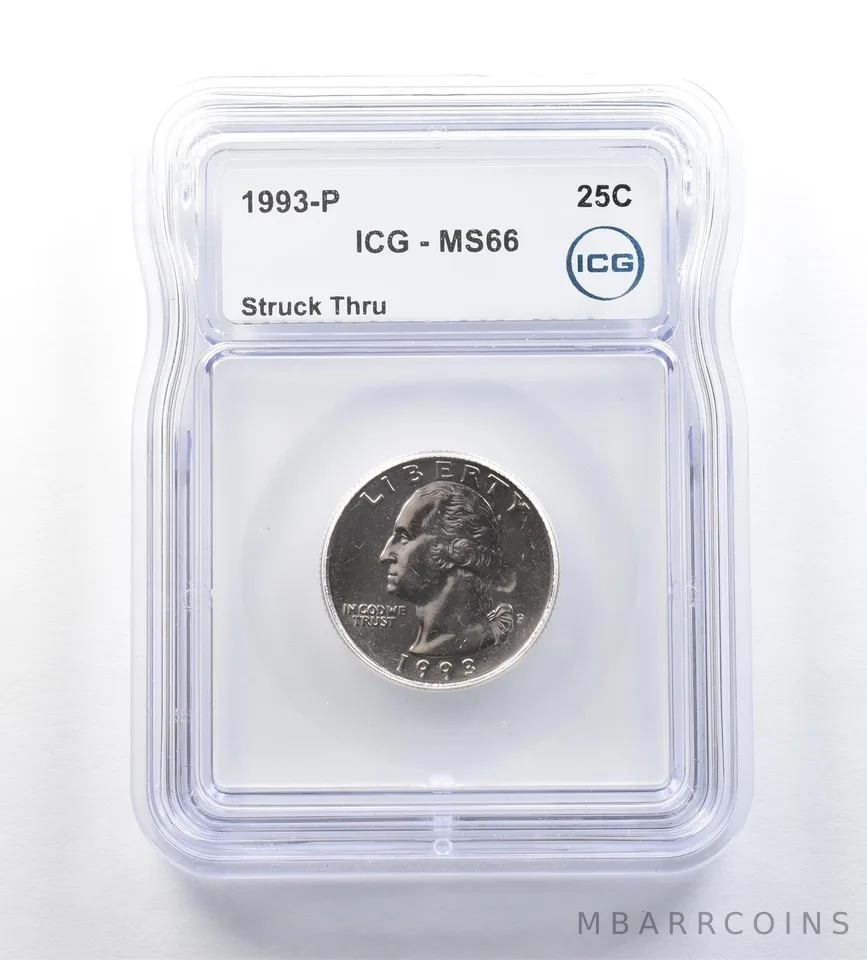 1993-P Washington Quarter Mint Error Struck Thru MS66 ICG *0675