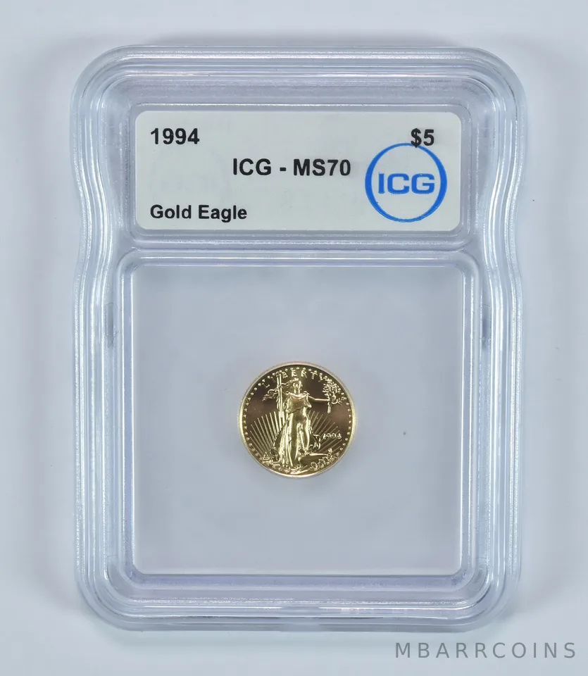 1994 $5 American Gold Eagle 1/10 Oz Gold MS70 ICG