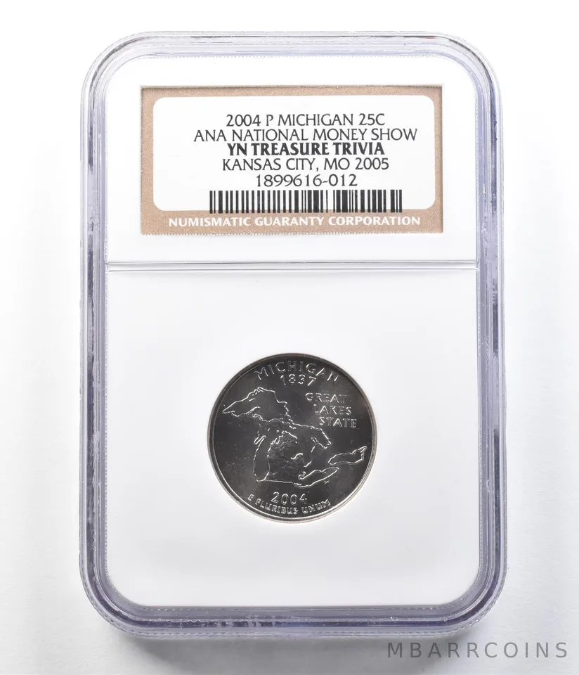 2004-P State Quarter MI ANA National Money Show Treasure Trivia NGC *3608