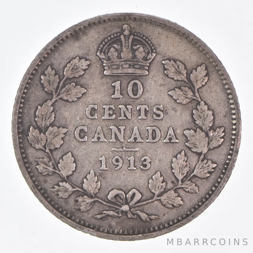Better Date - 1913 Canada 10 Cents World Coin- Silver *084