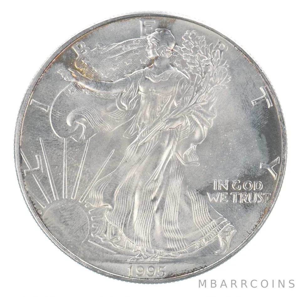 Beautiful Toned - 1995 American Silver Eagle 1 Troy Oz .999 Fine Silver *060