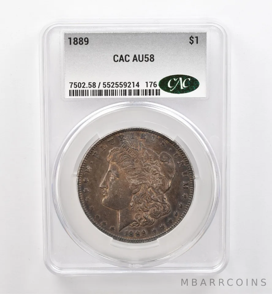 1889 Morgan Silver Dollar AU58 CAC CACg Beautiful Tone *9136