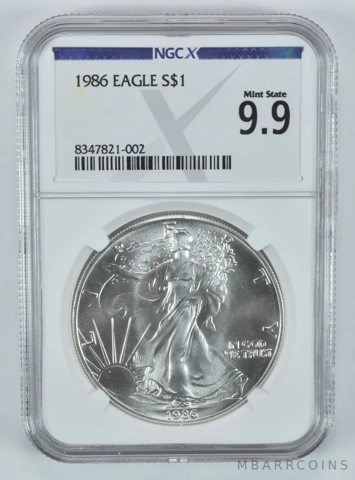 1986 American Silver Eagle Mint State 9.9 NGC X NGCX