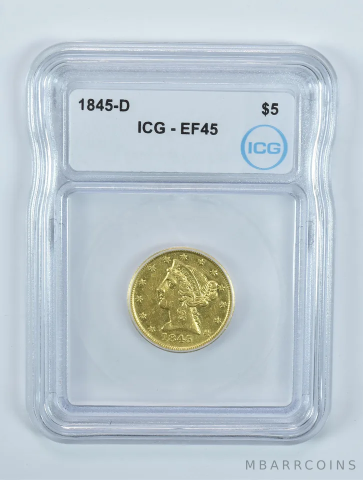 1845-D $5 Liberty Head Gold Half Eagle EF45 ICG *5782