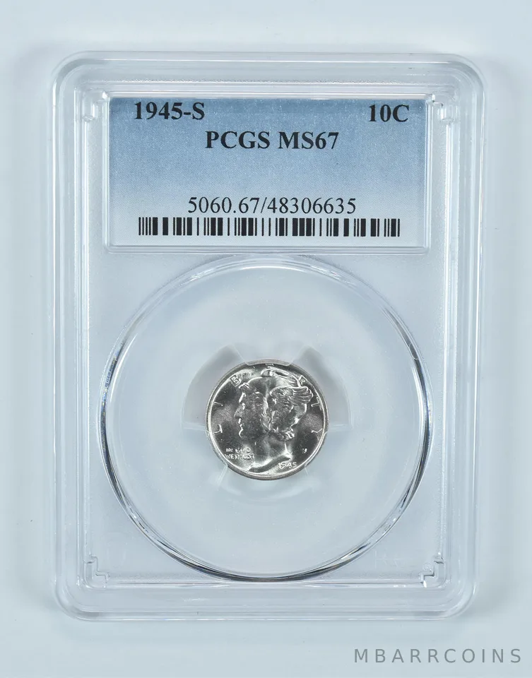 1945-S Mercury Dime MS67 PCGS Blue Label