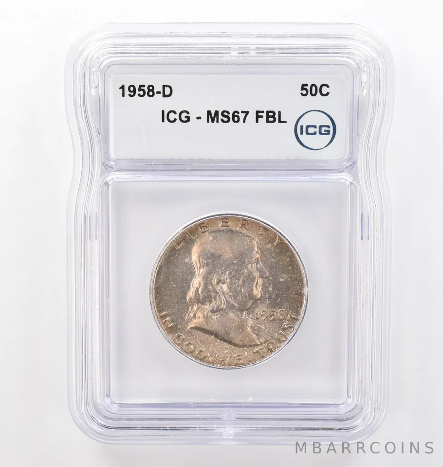 1958-D Franklin Half Dollar MS67 FBL ICG Beautiful Tone *6202