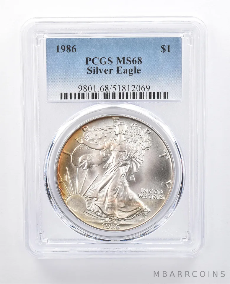 1986 American Silver Eagle MS68 PCGS Peripheral Tone *8177