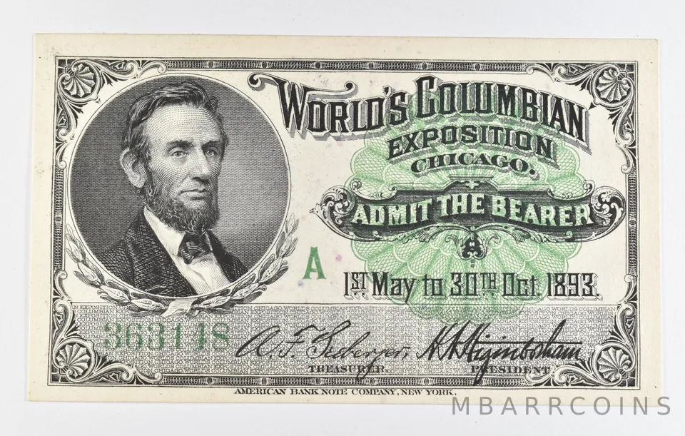 1893 Columbian Exposition Chicago Admit One Ticket *8434