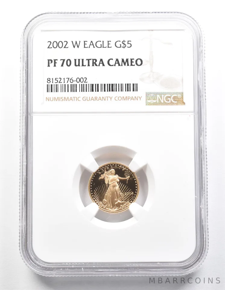 2002-W $5 American Gold Eagle 1/10 Oz Gold PF70 UCAM NGC