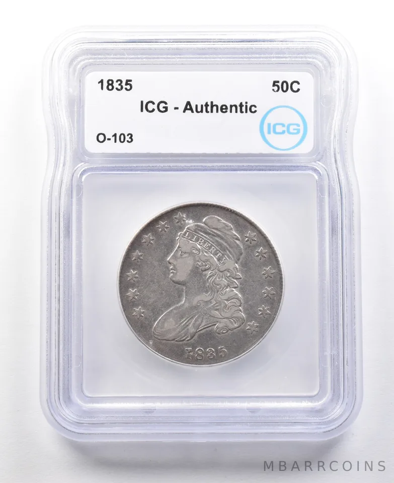 1835 Capped Bust Half Dollar O-103 Authentic ICG a3036