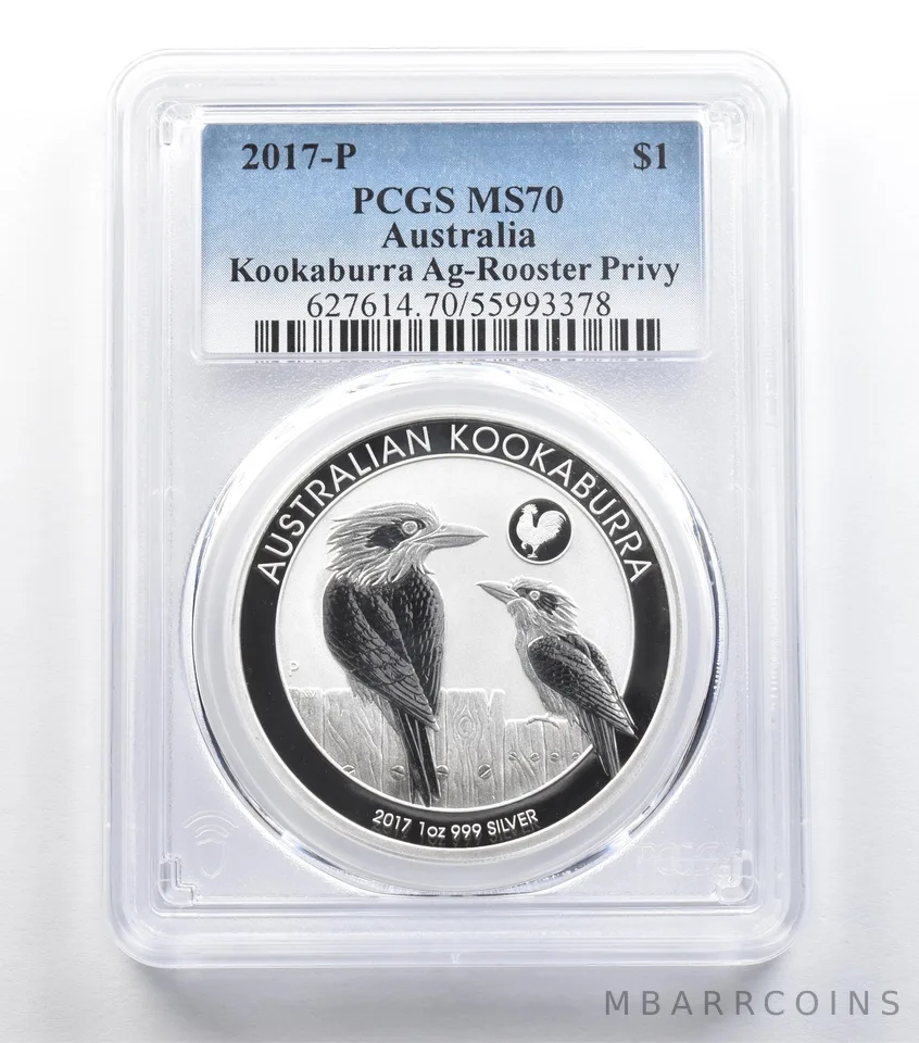 2017 P Australia 1 Dollar Silver Kookaburra Rooster Privy MS70 PCGS *5408