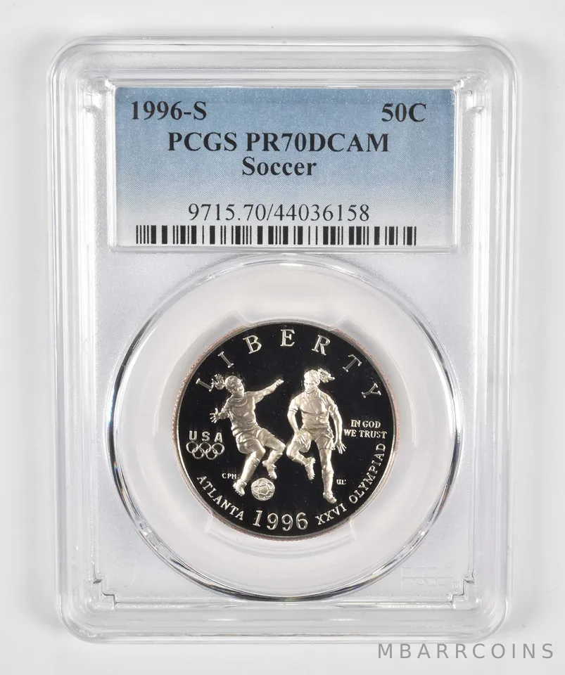 1996-S Olympic Soccer Commemorative Half Dollar PR70 PCGS Blue Label