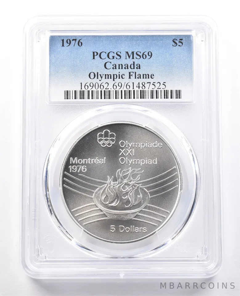 1976 Canada 5 Dollars Silver Montreal Olympics Flame MS69 PCGS