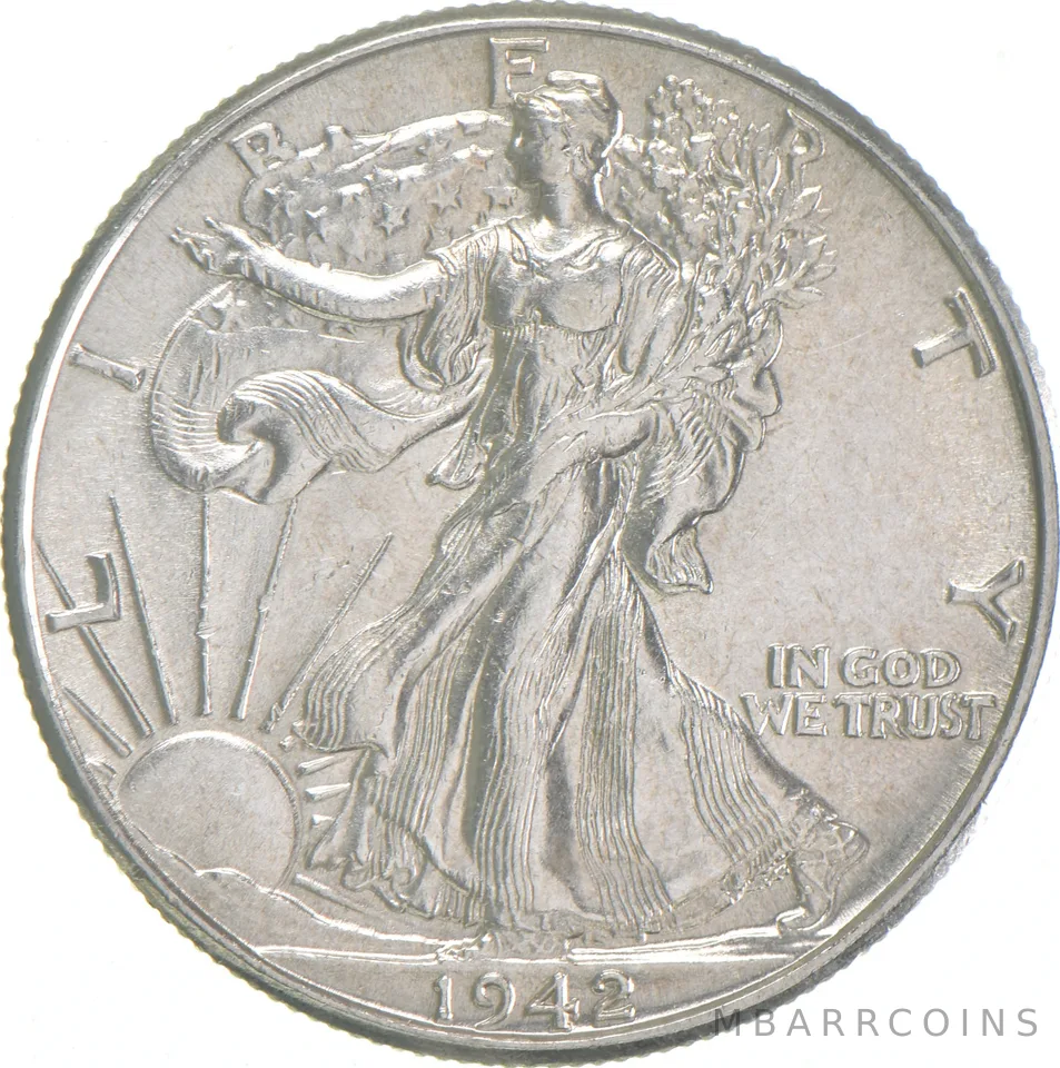 AU 1942 (P) Walking Liberty Half Dollar Almost Unc 90% Silver (1pc)