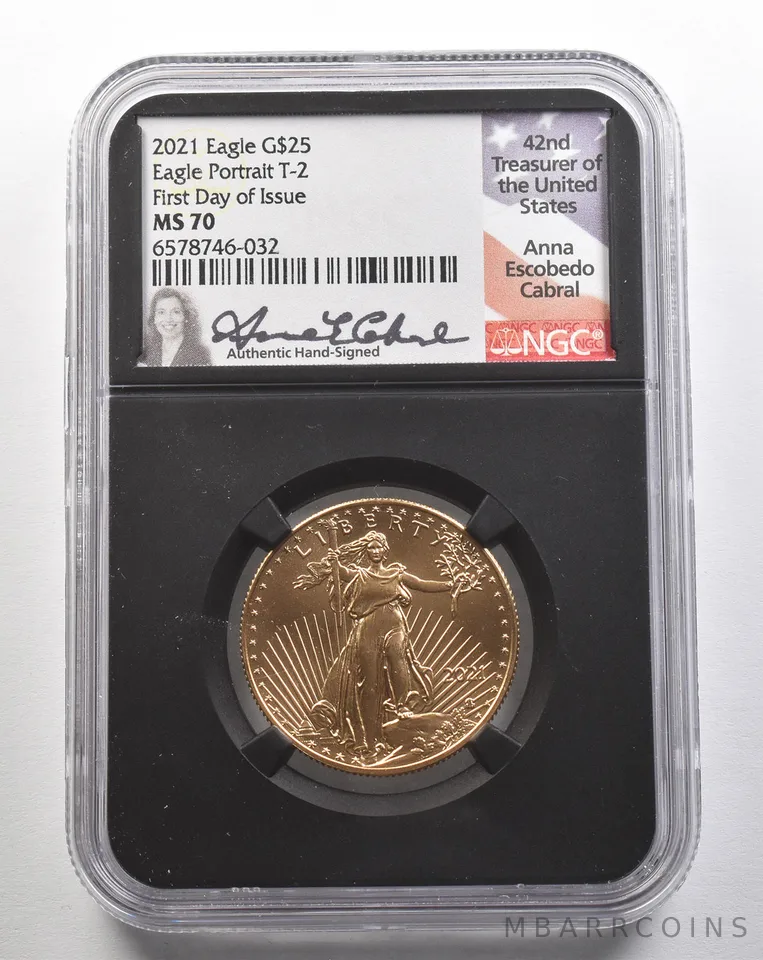 2021 $25 American Gold Eagle Type 2 FDOI Anna Cabral 1/2 Oz MS70 NGC *4354