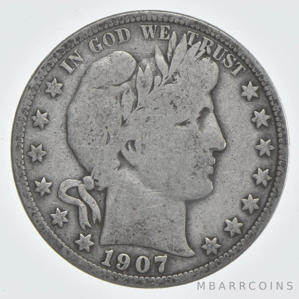 1907 (P) Barber Half Dollar 90% Silver VG Condition