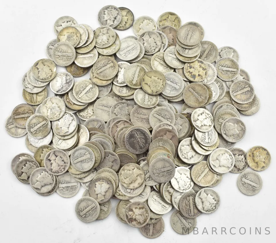 1924-S Mercury 90% Silver Dime Roll Lot of 50 PCS $5 Face