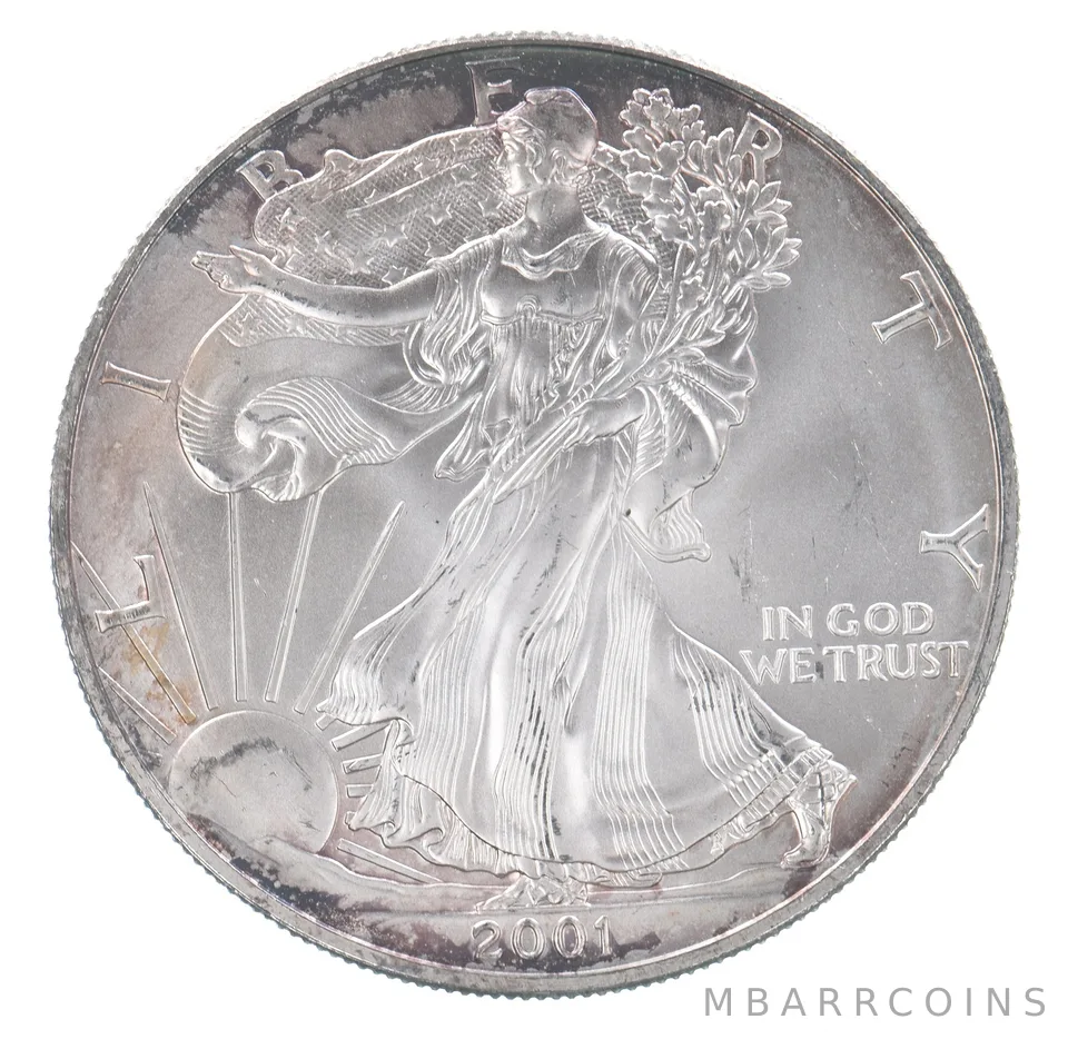 Beautiful Toned - 2001 American Silver Eagle 1 Troy Oz .999 Fine Silver *064