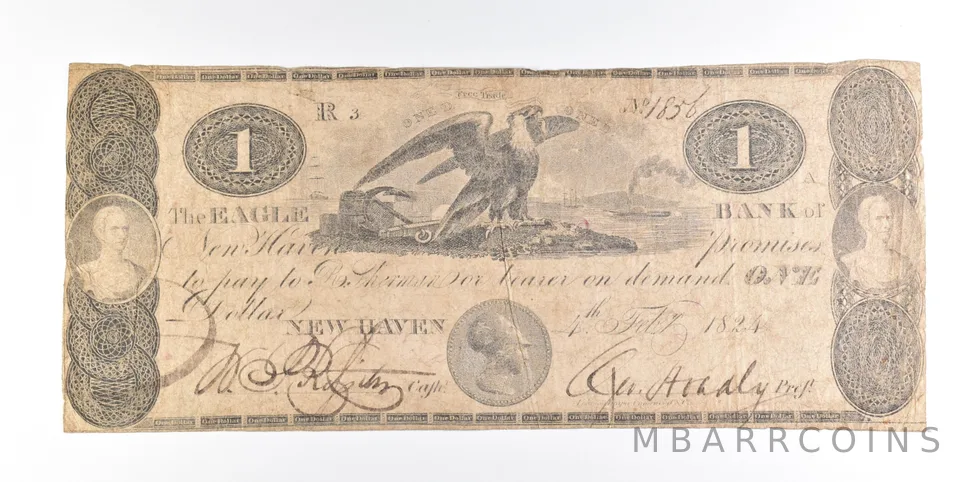 1824 $1 New Haven CT Eagle Bank Obsolete Note *0255