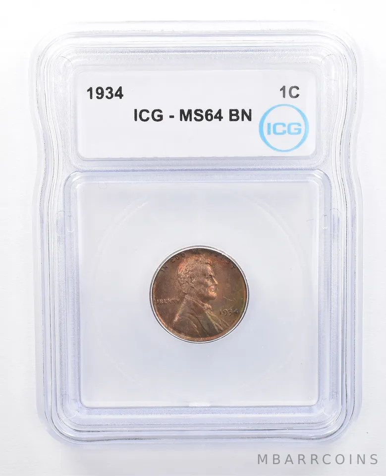 1934 Lincoln Wheat Cent MS64 BN ICG Rainbow Tone a7648
