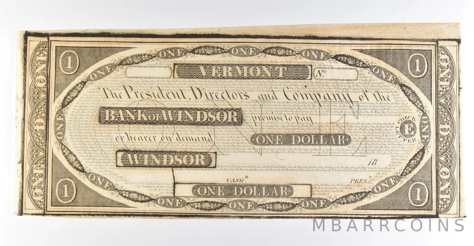 1800s $1 Bank Of Windsor VT Obsolete Note *8462