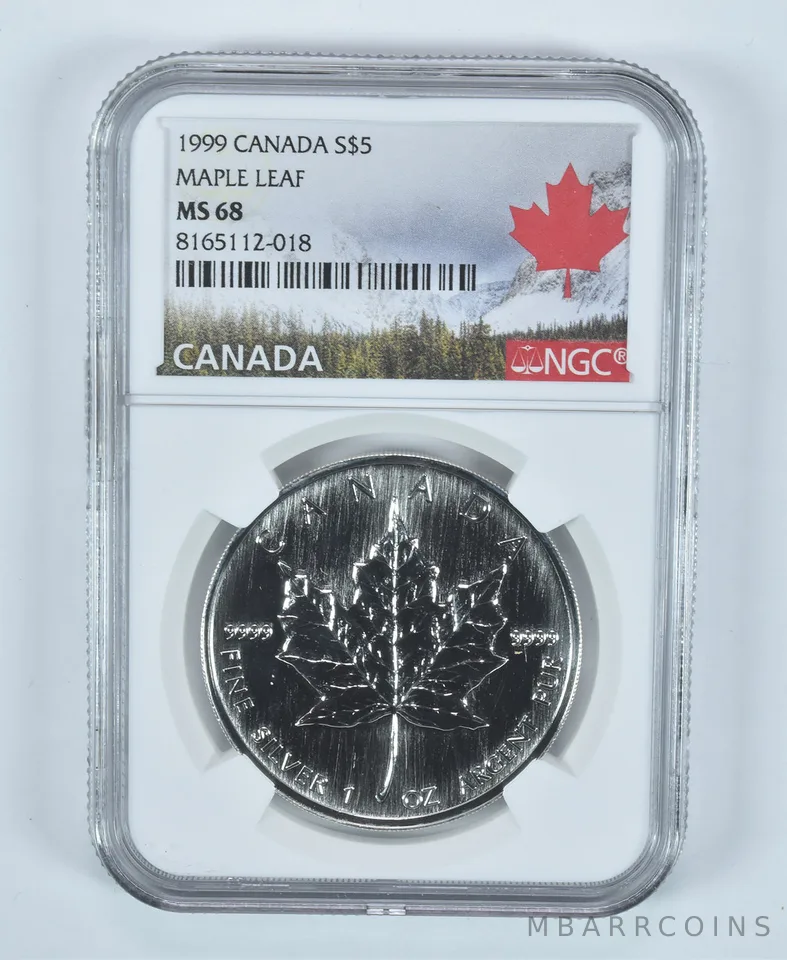 1999 Canada 5 Dollars Silver Maple Leaf MS68 NGC Canada Label