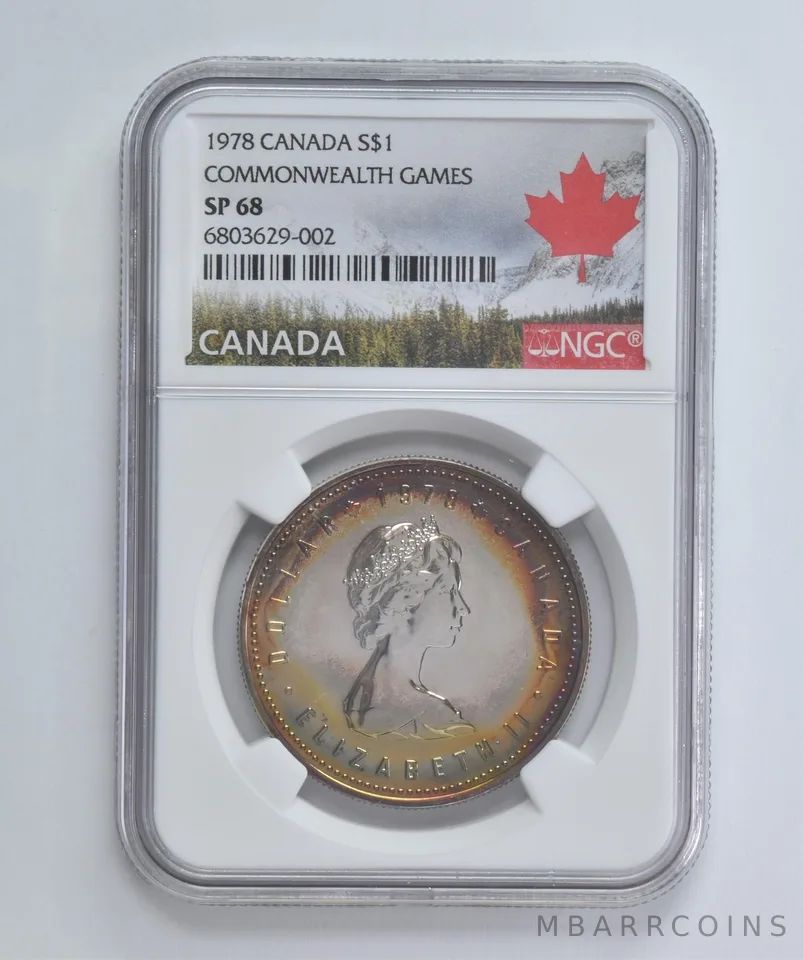 SP68 1978 Canada Silver Dollar Commonwealth Games NGC Beautifully Toned a2977