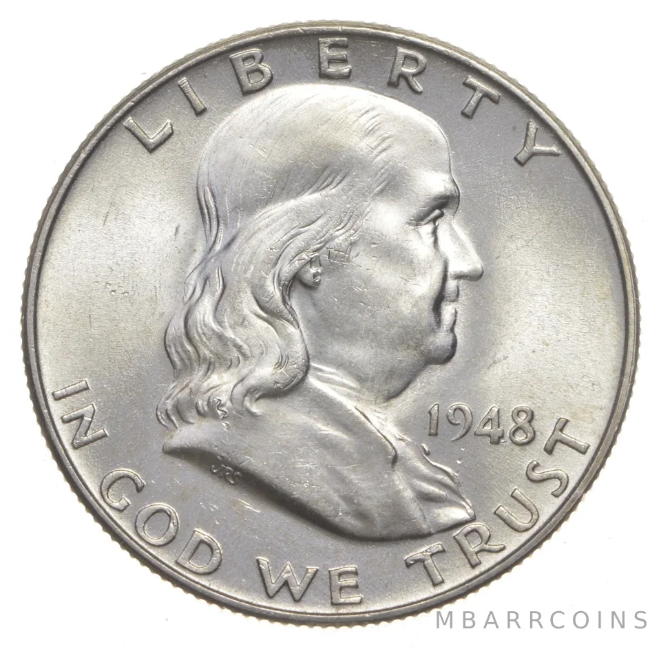 Choice Unc 1948-P Franklin Half Dollar Gem BU From Original Roll