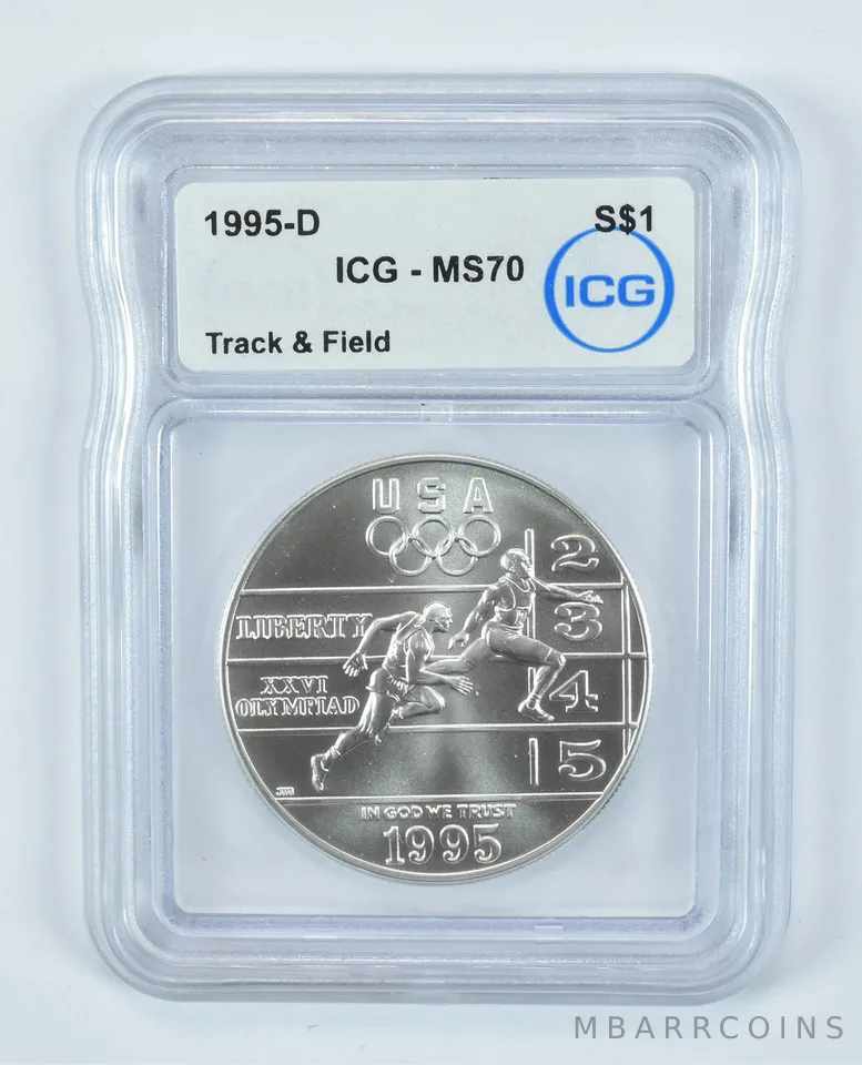 1995-D Olympic Track & Field Commemorative Silver Dollar MS70 ICG