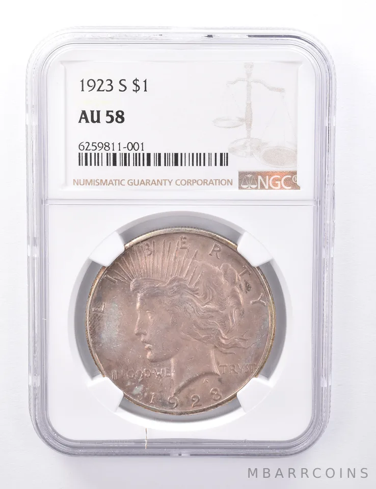 AU58 1923-S Peace Silver Dollar - Graded NGC Beautiful Tone *4441